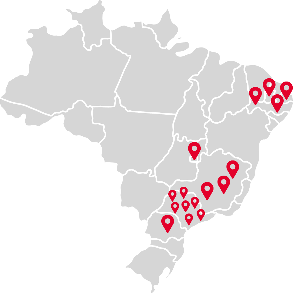 Mapa do Brasil com as unidades GDSUL